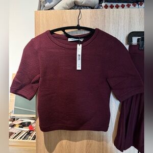 NWT Alice + Olivia Merlot Ribbed Knit Sweater & Pleated Skirt Set XS
